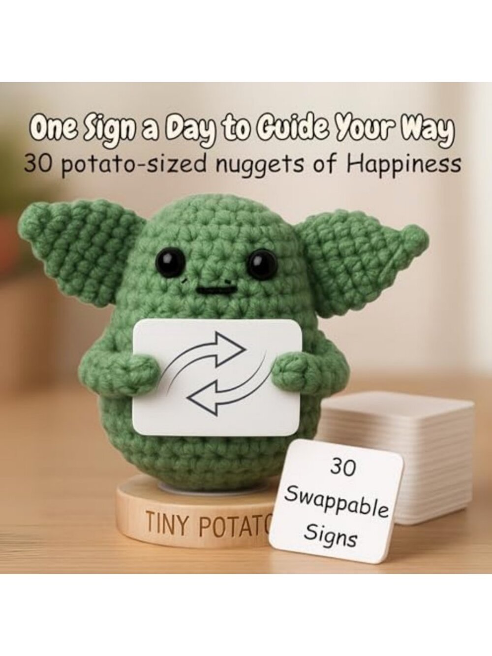 Handmade Baby Yoda Crochet | 30 Fun Affirmations | Unique Gift for Birthdays - Picture 5 of 7